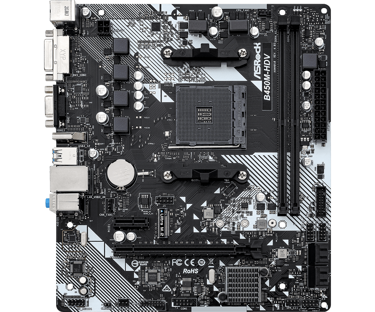 Placa MAE Asrock B450M-HDV R4.0 - Ryzen AM4 - DDR4 - Matx - M.2 - Vga/hdmi/dvi - miniatura 2