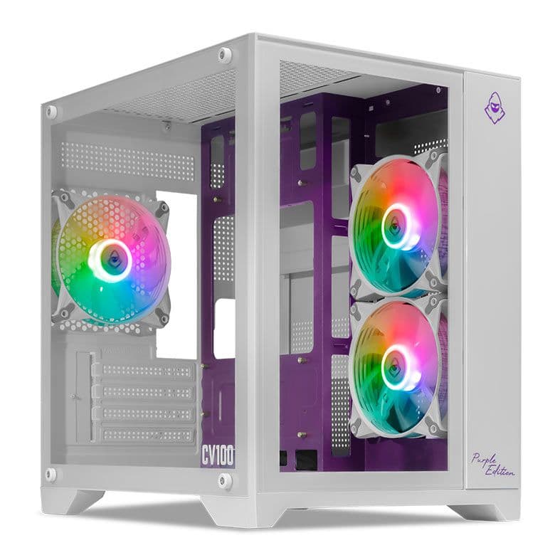 Gabinete Gamer Mancer CV100 Purple Edition, Mid-Tower, Lateral De Vidro, Com 3 Fans, Branco, MCR-CV1 - foto 1