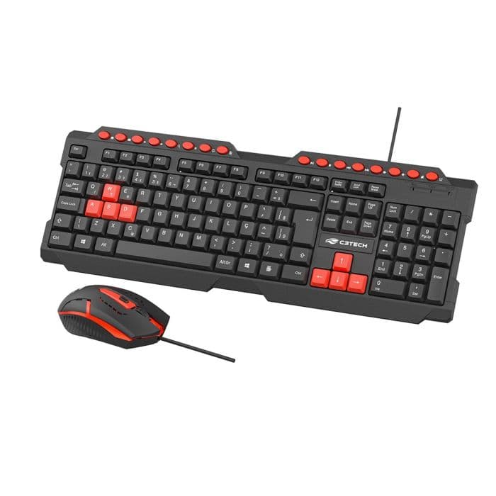 Kit Teclado e Mouse Gamer C3Tech USB ABNT2 1200 DPI - Preto e Vermelho - miniatura 2