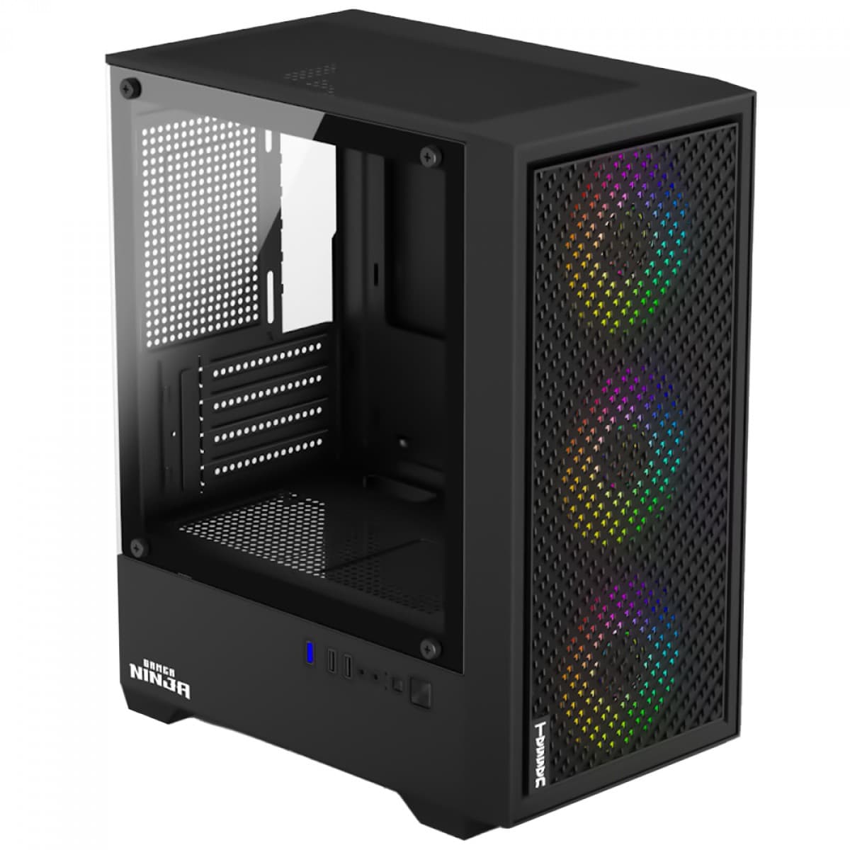 Gabinete Gamer Ninja Tessen, Mid Tower, Vidro Temperado, M-ATX, Com 3 Fans Rainbow, Sem Fonte, Preto, GN-CS-MTBSF - miniatura 6
