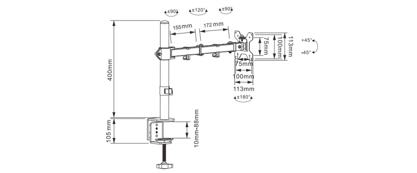 Suporte Articulado Para Monitor Zinnia TMS 100, 13 Pol. a 27 Pol., Preto, ZNO-TMS100-BL01 - miniatura 4