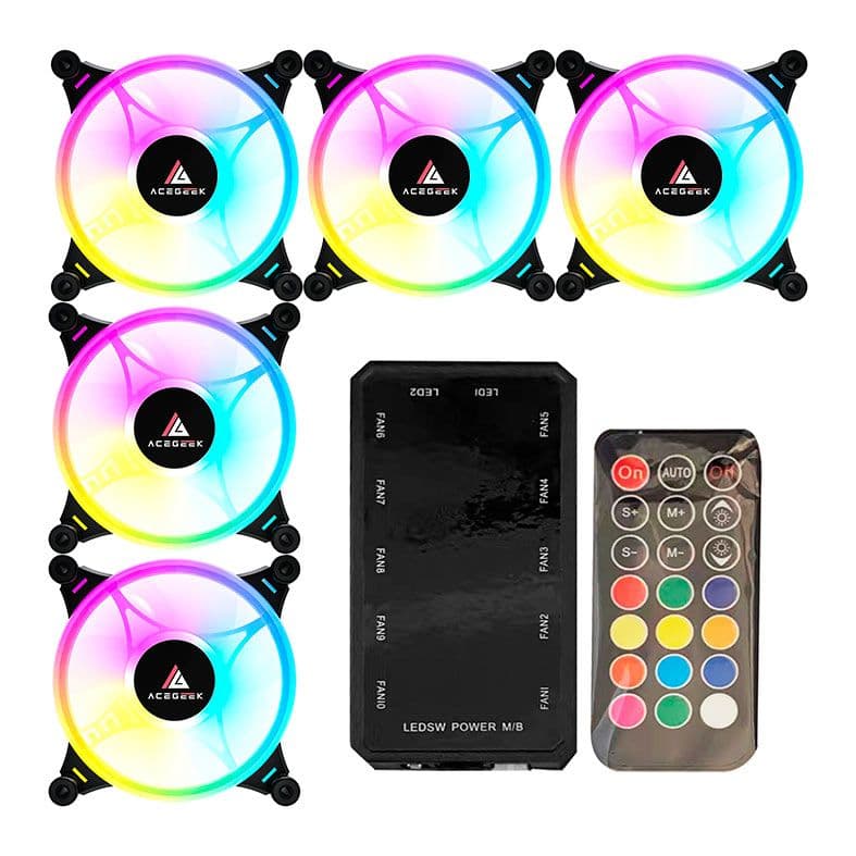 Kit Ventoinha Acegeek Crystal, 5x120mm, ARGB, Preto, AG-CRYSTAL5X1-BK - miniatura 2