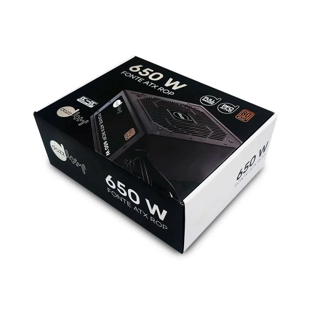 Fonte Dazz, 650W, 80 Plus Bronze, PFC Ativo, Bivolt, Com Cabo, Preto - 63000002